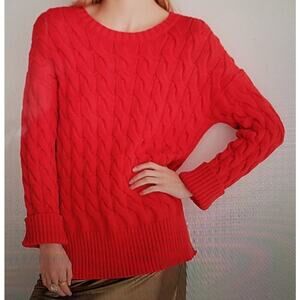 J. Crew Cotton blend cableknit side-slit crewneck sweater, style:Bm401, size s/m
